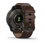 Garmin Venu 2 Plus, nerezová luneta Slate, pouzdro Slate, hnědý kožený řemínek