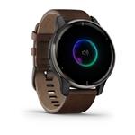 Garmin Venu 2 Plus, nerezová luneta Slate, puzdro Slate, hnedý kožený remienok 010-02496-15