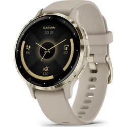 Garmin Venu 3S, Nerezová luneta Soft Gold, pouzdro French Gray, silikonový řemínek