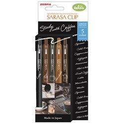 Gelové pero "Sarasa Study with Coffee", 5 barev, sada, 0,33 mm, stiskací mechanismus, ZEBRA 81456