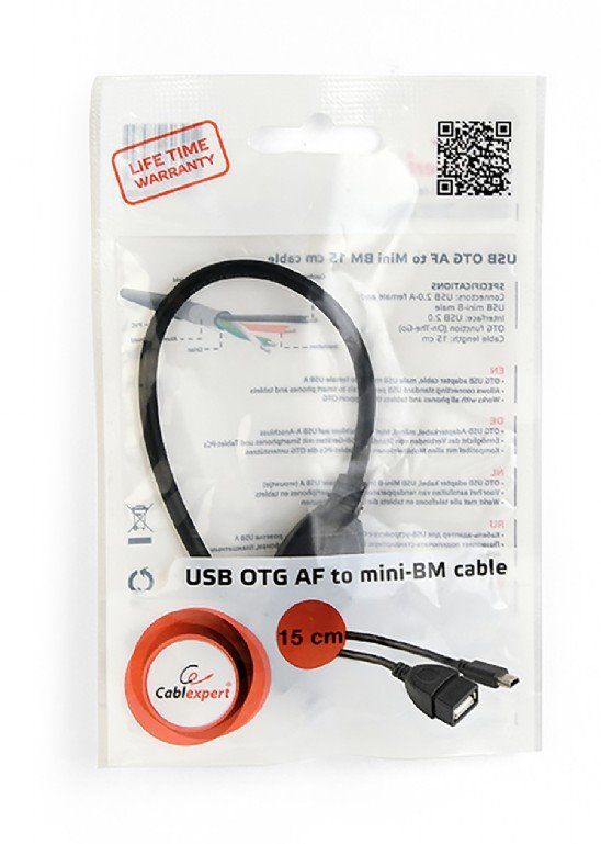 Gembird Cablexpert kábel USB OTG AF na mini-BM, 0,15 m