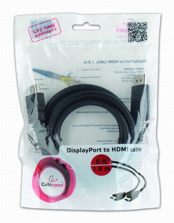 Gembird kábel DisplayPort -> HDMI, M/M, 1,8m CC-DP-HDMI-6