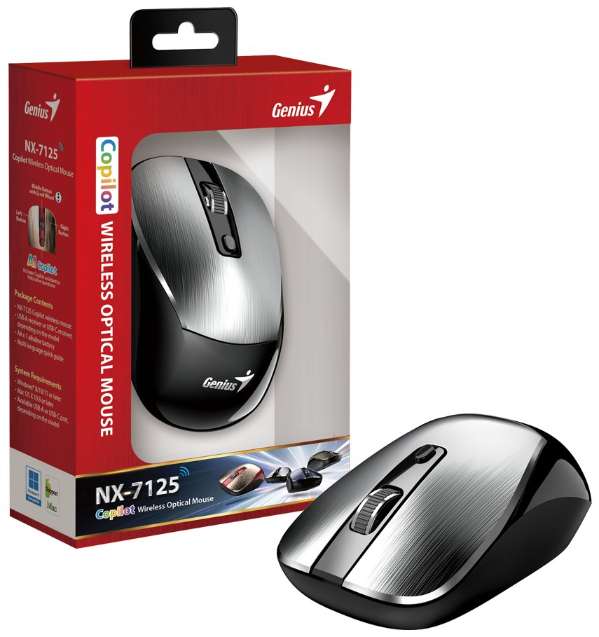 GENIUS NX-7125 Silver/ 1200 dpi/ bezdrôtový/ Copilot/ 4-tlačidlový/ strieborný