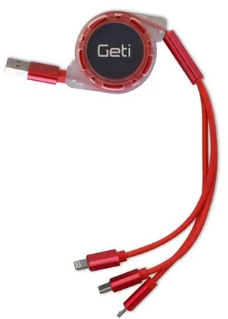 Geti kabel GCU 02 USB 3v1 červený samonavíjecí