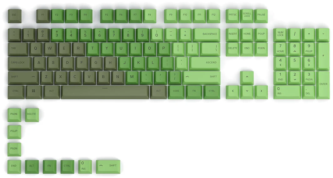 Glorious GPBT Kľúčenky - 114 PBT, ANSI, US-Layout, olivová farba