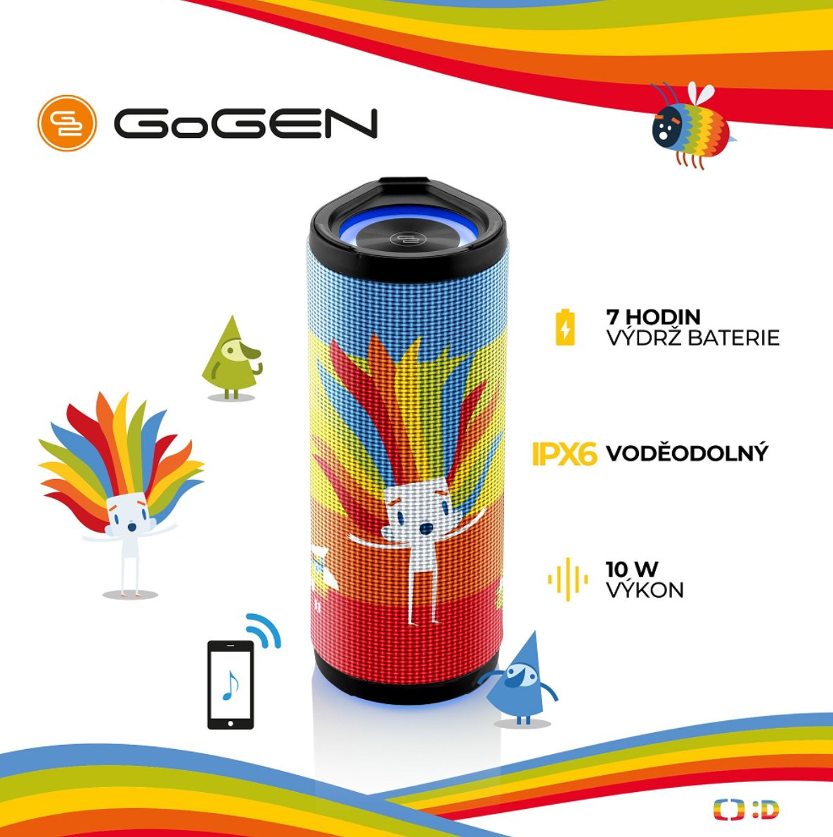 GoGEN Přenosný reproduktor GoGEN DÉČKO REPRO VÁLEC, černý