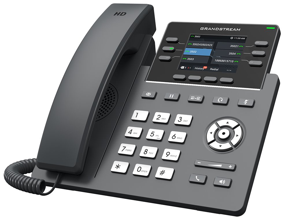 Grandstream GRP2613 telefón VoIP, 3x SIP, farebný podsvietený 2,8" displej, 2x Gbps RJ45, PoE