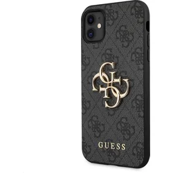 Guess PU 4G Kovový zadný kryt s logom pre iPhone 11 Grey