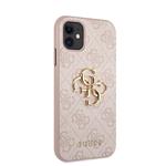 Guess PU 4G Kovový zadný kryt s logom pre iPhone 11 Pink