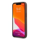 Guess PU 4G Kovový zadný kryt s logom pre iPhone 13 Brown