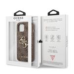 Guess PU 4G Kovový zadný kryt s logom pre iPhone 13 Brown