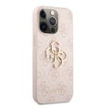 Guess PU 4G Kovový zadný kryt s logom pre iPhone 13 Pro Pink