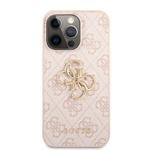 Guess PU 4G Kovový zadný kryt s logom pre iPhone 13 Pro Pink