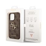 Guess PU 4G Kovový zadný kryt s logom pre iPhone 14 Pro Brown