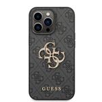 Guess PU 4G Kovový zadný kryt s logom pre iPhone 14 Pro Max Grey