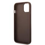 Guess PU 4G Kovový zadný kryt s logom pre iPhone 15 Brown