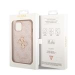 Guess PU 4G Kovový zadný kryt s logom pre iPhone 15 Pink