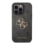 Guess PU 4G Kovový zadný kryt s logom pre iPhone 15 Pro Grey