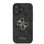 Guess PU 4G Kovový zadný kryt s logom pre iPhone 16 Plus Grey