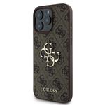 Guess PU 4G Kovový zadný kryt s logom pre iPhone 16 Pro Max Brown