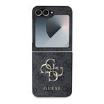 Guess PU 4G Kovový zadný kryt s logom pre Samsung Galaxy Z Flip 6 Grey