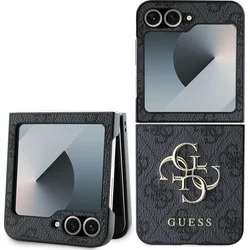 Guess PU 4G Metal Logo Zadní Kryt pro Samsung Galaxy Z Flip 6 Grey