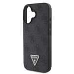 Guess PU 4G štrasový trojuholník s kovovým logom Zadný kryt + popruh pre iPhone 16 Black