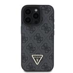 Guess PU 4G štrasový trojuholník s kovovým logom Zadný kryt + popruh pre iPhone 16 Pro Max Black
