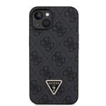 Guess PU 4G štrasový trojuholník s kovovým logom Zadný kryt pre iPhone 15 Black