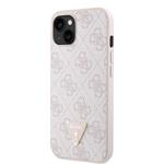 Guess PU 4G štrasový trojuholník s kovovým logom Zadný kryt pre iPhone 15 Pink