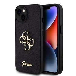 Guess PU Fixed Glitter 4G Metal Logo Zadní Kryt pro iPhone 15 Black