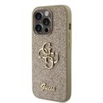 Guess PU Fixed Glitter 4G Metal Logo Zadní Kryt pro iPhone 15 Pro Gold