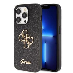 Guess PU Fixed Glitter 4G Metal Logo Zadní Kryt pro iPhone 15 Pro Max Black