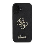 Guess PU Fixed Glitter 4G Metal Logo Zadní Kryt pro iPhone 16 Plus Black