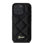 Guess PU kožený prešívaný zadný kryt pre iPhone 16 Pro Max Black