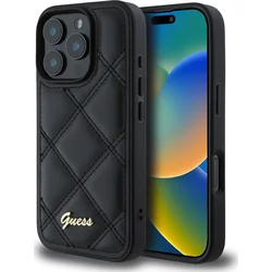 Guess PU Leather Quilted Zadní Kryt pro iPhone 16 Pro Black