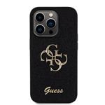 Guess PU Pevný zadný kryt s kovovým logom 4G Glitter pre iPhone 15 Pro Black