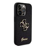 Guess PU Pevný zadný kryt s kovovým logom 4G Glitter pre iPhone 15 Pro Black