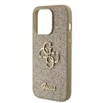 Guess PU Pevný zadný kryt s kovovým logom 4G Glitter pre iPhone 15 Pro Gold