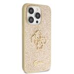 Guess PU pevný zadný kryt s kovovým logom 4G Glitter pre iPhone 15 Pro Max Gold