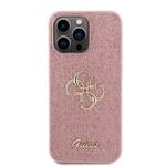 Guess PU Pevný zadný kryt s kovovým logom 4G Glitter pre iPhone 15 Pro Max Pink