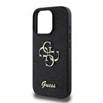 Guess PU Pevný zadný kryt s kovovým logom 4G Glitter pre iPhone 16 Pro Max Black