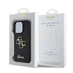 Guess PU Pevný zadný kryt s kovovým logom 4G Glitter pre iPhone 16 Pro Max Black