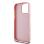 Guess PU pevný zadný kryt s kovovým logom 4G Glitter pre iPhone 16 Pro Pink