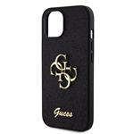 Guess PU pevný zadný kryt s kovovým logom 4G s trblietkami pre iPhone 15 Black