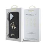 Guess PU pevný zadný kryt s kovovým logom 4G s trblietkami pre iPhone 16 Plus Black