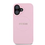 Guess PU zrnitý klasický zadný kryt MagSafe s logom pre iPhone 16 Pink