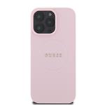Guess PU zrnitý klasický zadný kryt MagSafe s logom pre iPhone 16 Pro Max Pink