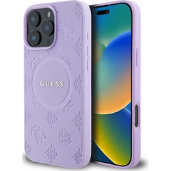 Guess Saffiano Peony Stamp MagSafe Zadní Kryt pro iPhone 16 Pro Max Purple