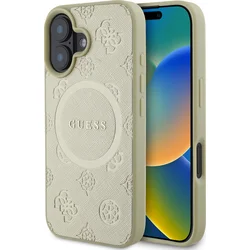 Guess Saffiano Peony Stamp MagSafe zadný kryt pre iPhone 16 Gold